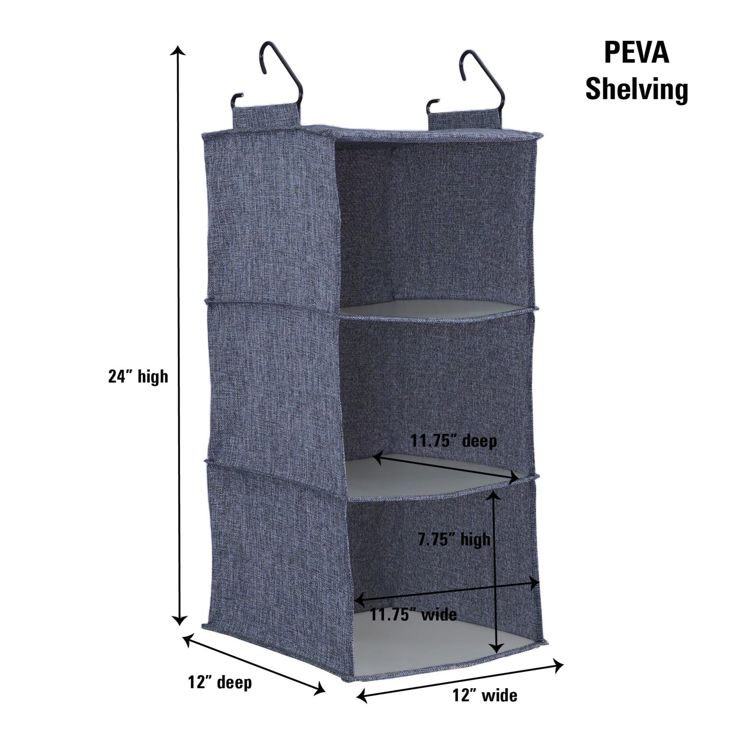 Household Essentials Hanging Cotton Blend Closet Organizer with 3 Storage Shelves, Denim