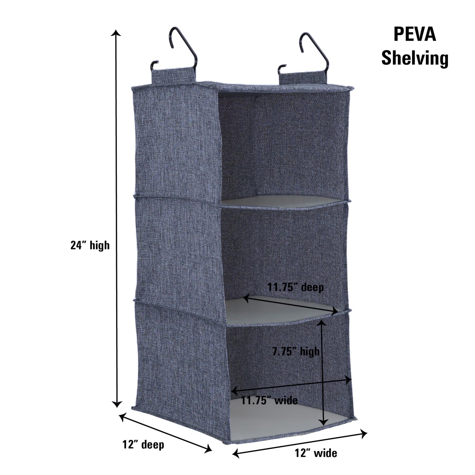 Household Essentials Hanging Cotton Blend Closet Organizer with 3 Storage Shelves, Denim