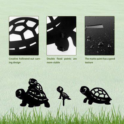 3 Pack Turtle Metal Garden Decorative Stakes, Weather Proof Silhouette Statues for Yard