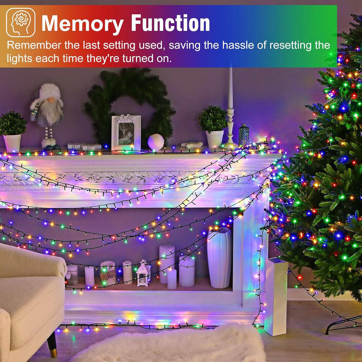 2 Pack Christmas Lights Outdoor, Total 200FT 600LED Christmas Tree Lights with 8 Modes Waterproof
