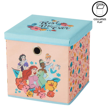 Idea Nuova Disney Princess Collapsible Fabric Storage Cube,10” Organizer Bin with Lid for Bedroom