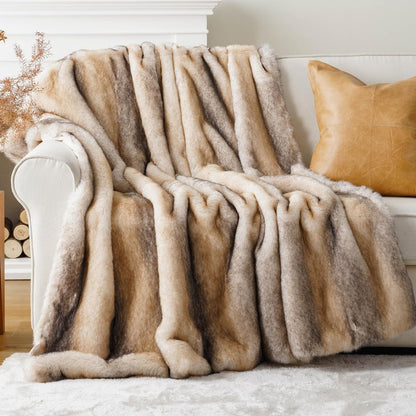 BATTILO HOME Luxury Mink Faux Fur Throw Blanket, Large Soft Cozy Warm Fur Blanket for Bed, Sofa