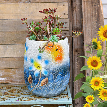 Sungmor 10.6 Inch Ceramic Succulent Plant Pot with Drainage Hole, Hand Painted Flower Pots for