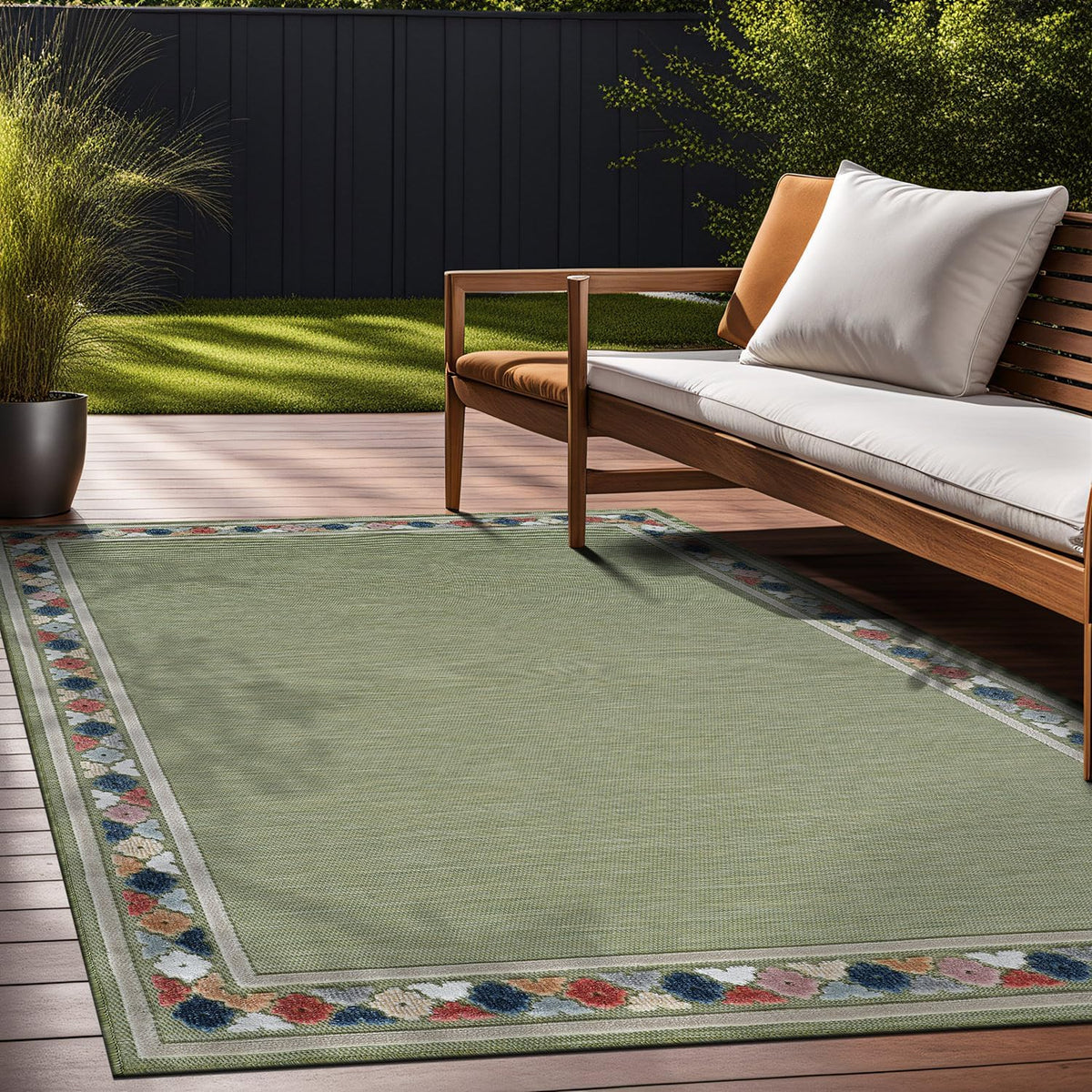 Beverly Rug Outdoor Rug 8x10 Modern Bordered Area Rugs for Indoor and Outdoor Patio Easy to Clean