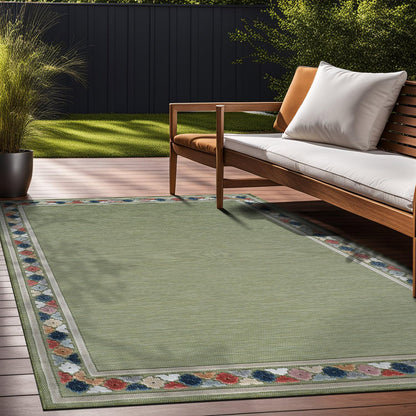 Beverly Rug Outdoor Rug 8x10 Modern Bordered Area Rugs for Indoor and Outdoor Patio Easy to Clean