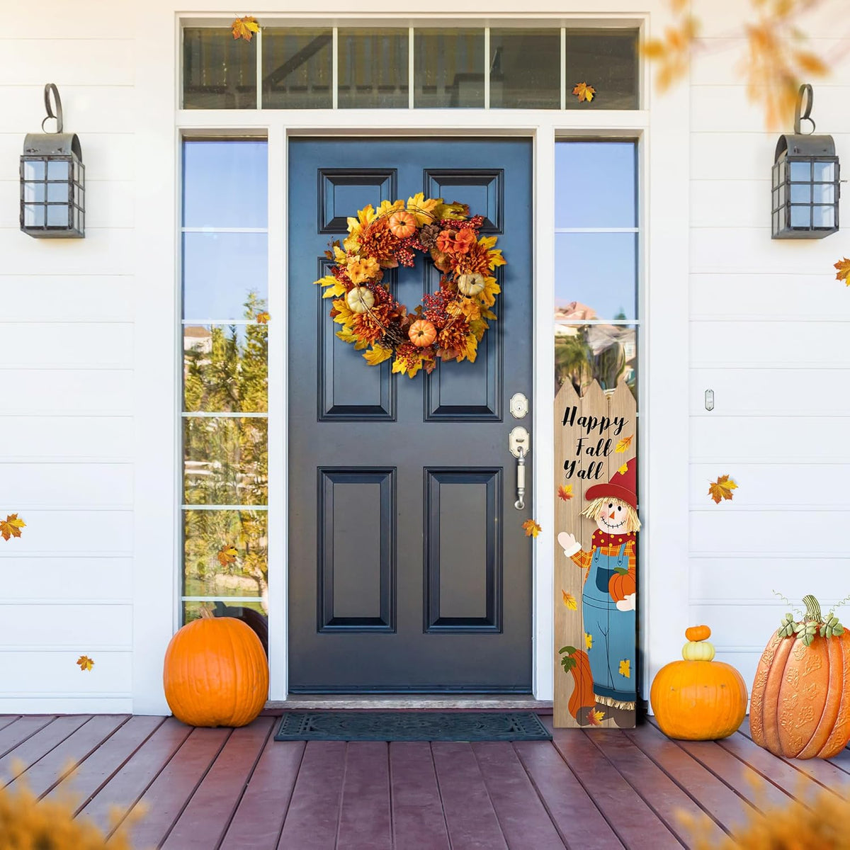Glitzhome 24 inch Artificial Fall Wreath Decor, Autumn Maple Leaf Wreath for Front Door with Dahlia