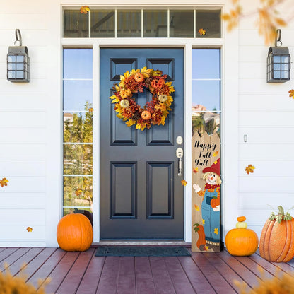 Glitzhome 24 inch Artificial Fall Wreath Decor, Autumn Maple Leaf Wreath for Front Door with Dahlia