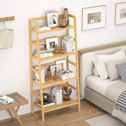 Homykic Bamboo Bookshelf 4-Tier Ladder Shelf, 49.2” Freestanding Open Bookcase Book Shelf Bathroom