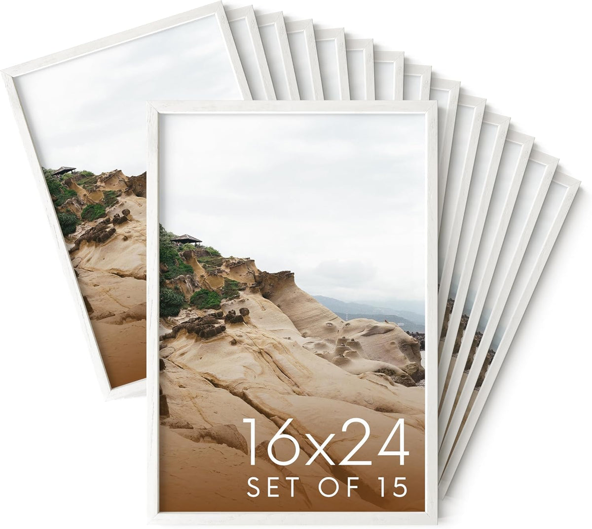 Haus and Hues 16x24 White Oak Wood Picture Frames Set of 15 - Premium Bulk Picture Frames 16x24
