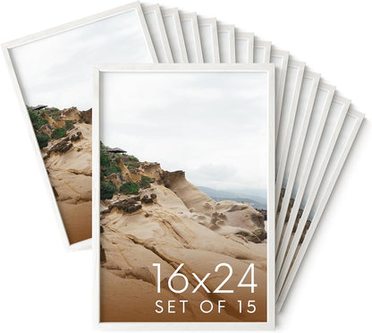 Haus and Hues 16x24 White Oak Wood Picture Frames Set of 15 - Premium Bulk Picture Frames 16x24