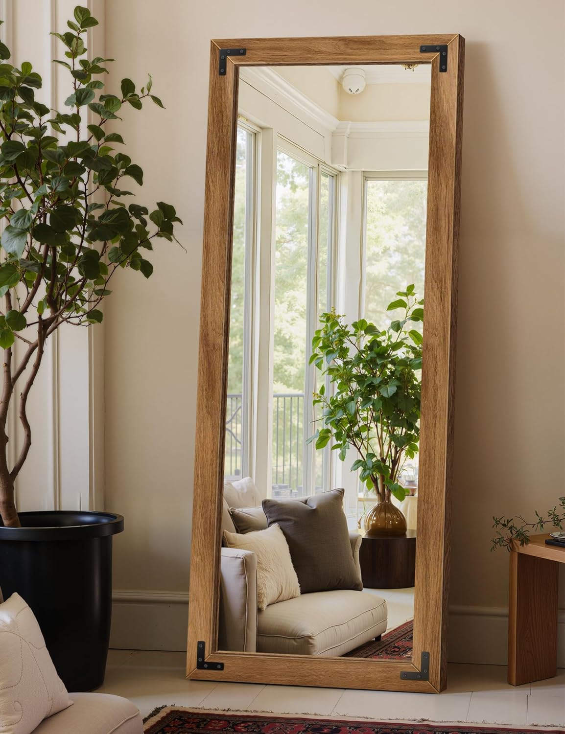 Full Length Mirror with Wooden Frame, 56"X22" Solid Wood Standing Floor Mirror for Farmhouse