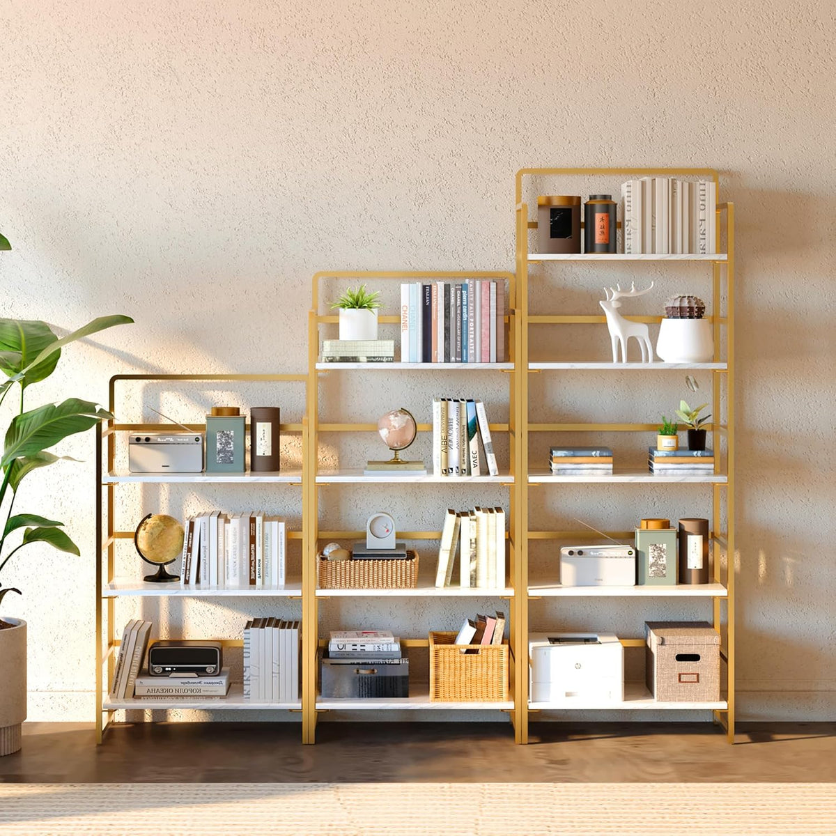 4NM No Assembly Foldable Bookshelf, 4-Shelf Collapsible Bookcase Storage for Small Spaces, 54" H