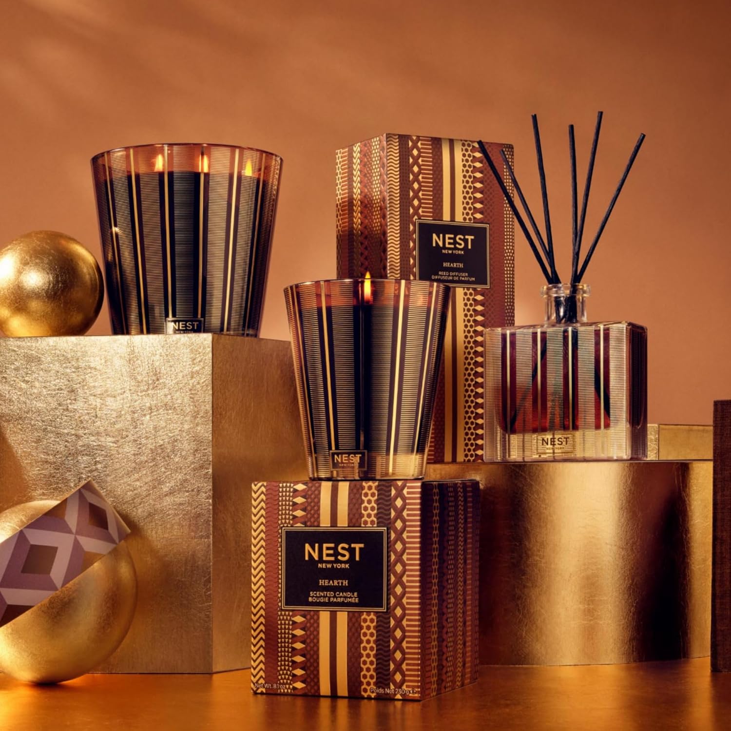NEST New York Scented Classic Candle, Hearth - 8.1 oz - Up to 60-Hour Burn Time - Reusable Glass