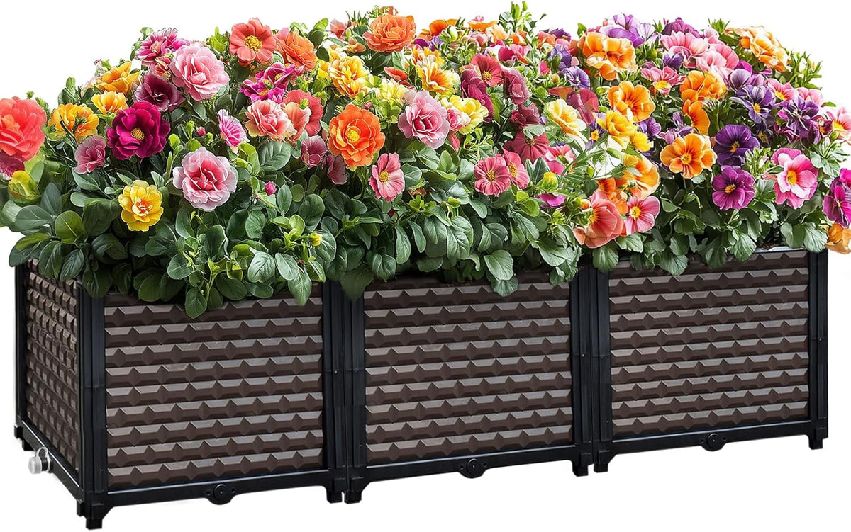 Large Planters for Outdoor Plants 14" Tall Planter Box, Raised Beds for Gardening Self Watering