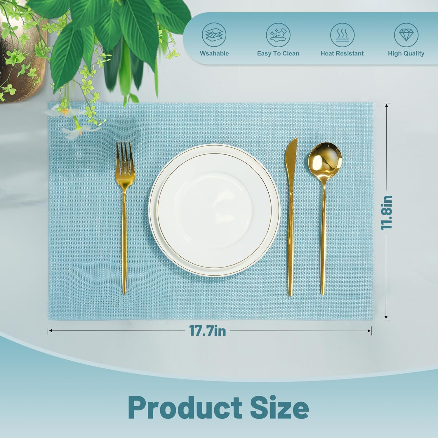 Placemats Set of 12，Non-Slip PVC Weave Table Mats Easy to Clean，Heat Resistant Place Mats for