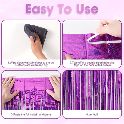 3 Pack 3.3 x 8.2 ft Laser Purple Foil Fringe Backdrop Curtains, Tinsel Streamers Birthday Party