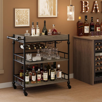 GarveeHome Bar Cart, Bar Carts for The Home, 3 Tier Serving Cart with Wheels, Home Bar & Serving