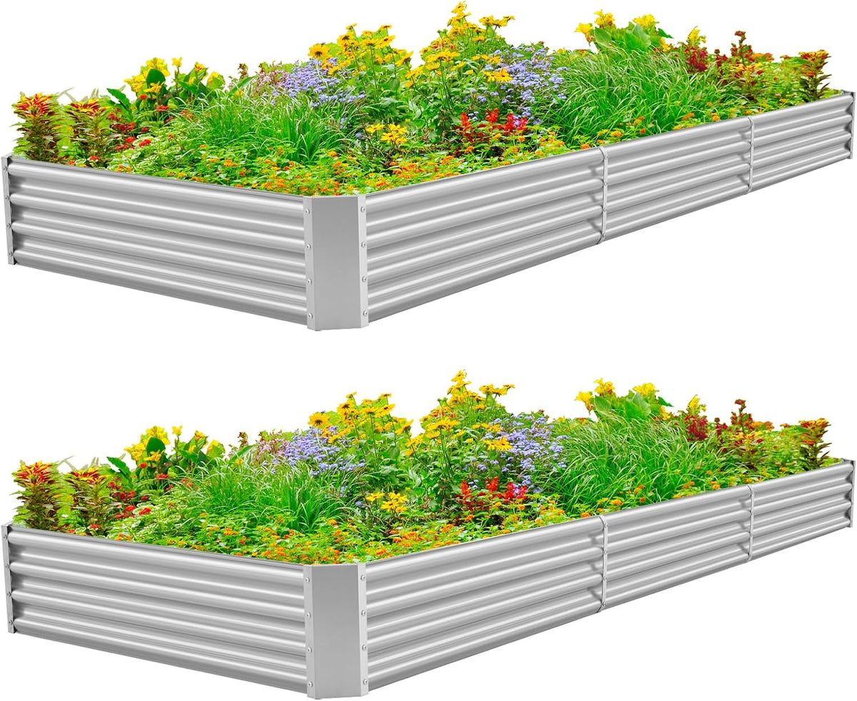 Land Guard 12×4×1ft Galvanized Raised Garden Bed Kit for Vegetables 2 Pack, Galvanized Super Large