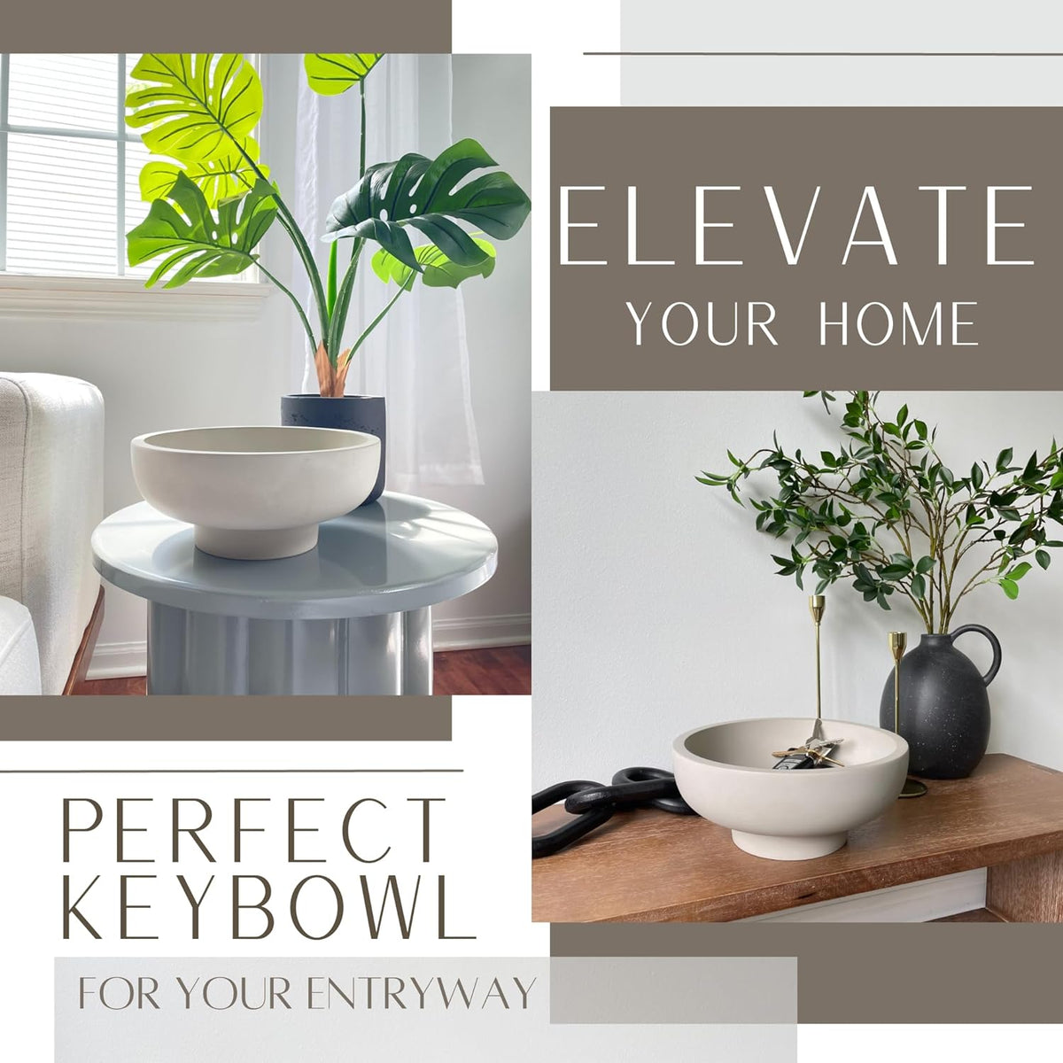OAKOA Concrete Fruit Bowl for Kitchen Counter - Large Decorative Bowls for Home Decor - Modern Key