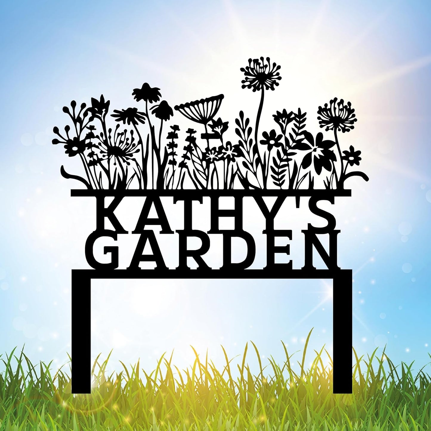Custom Flowers Metal Garden Decor, Sign for Flower Beds, Personalized Flowers Garden Sign with