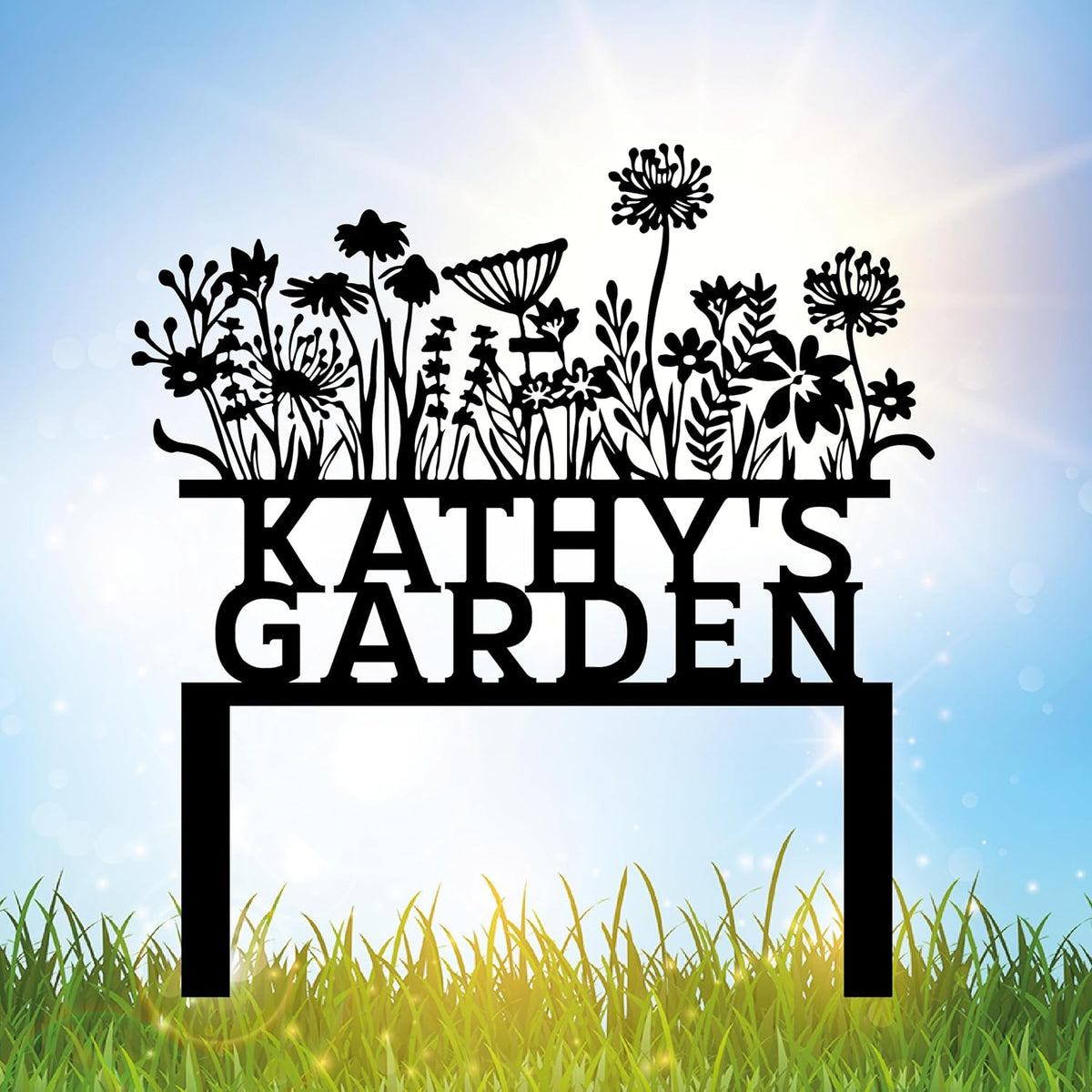 Custom Flowers Metal Garden Decor, Sign for Flower Beds, Personalized Flowers Garden Sign with