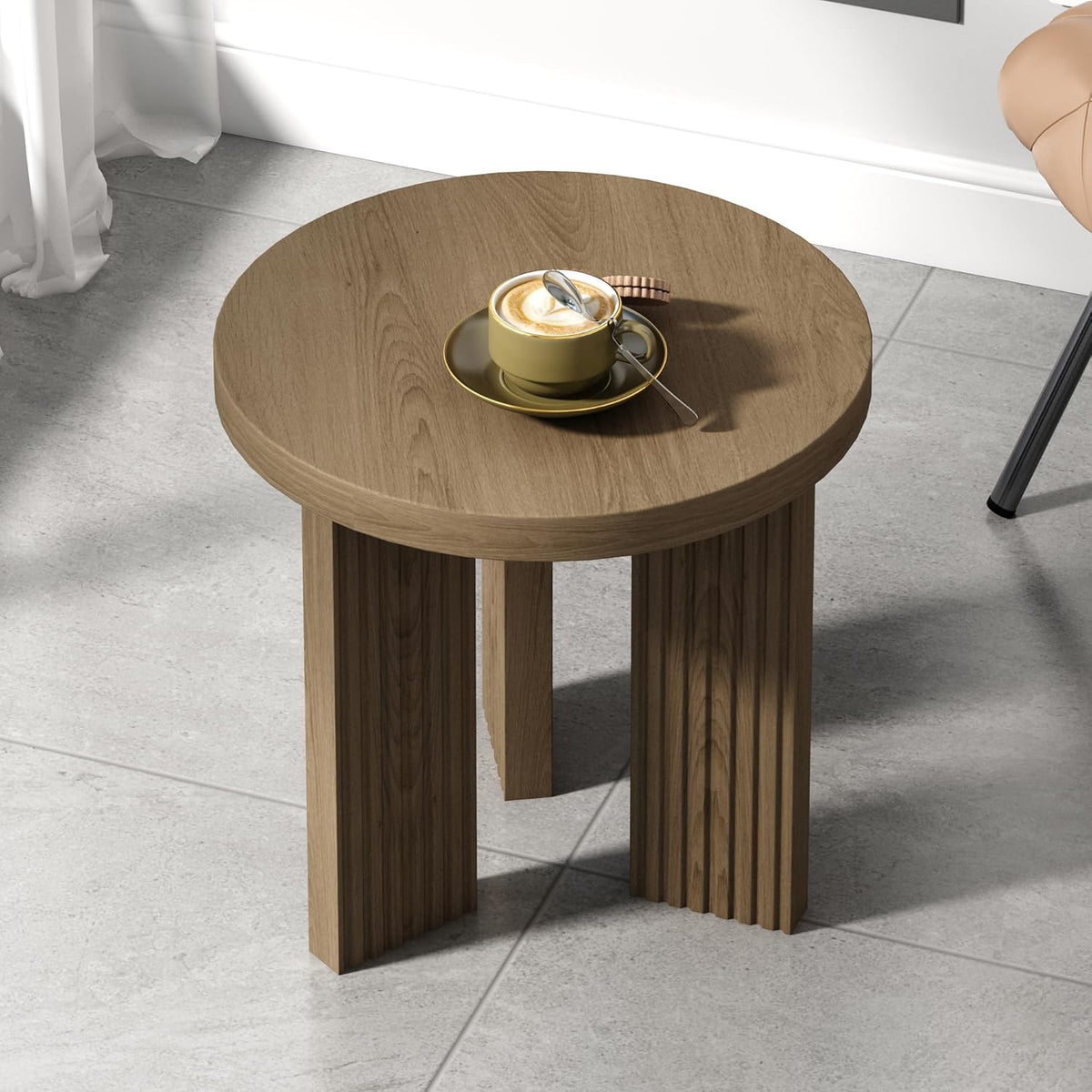 Small Round Side Table, 17.52" Coffee Table with Smooth Thick Mesa, Circle End Table with X Shaped