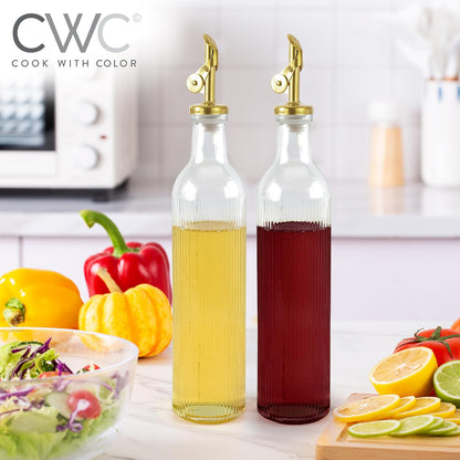 COOK WITH COLOR Glass Olive Oil Dispenser Bottle - 2 Pack, 17 oz Cruet - Elegant Carafe Decanter
