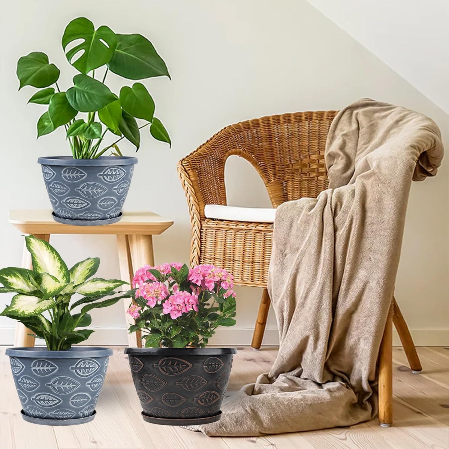 Outdoor Flower Pots for Plants Set of 3 Pack 11 Inch Planter Pot, Large Plastic Plant Pots Indoor