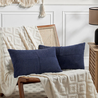 Fancy Homi 2 Packs Navy Blue Lumbar Decorative Throw Pillow Covers 16x32 Inch for Living Room