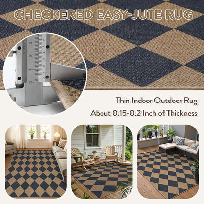 Lahome Checkered Easy Jute Washable Rug, 5x7 Area Rugs for Living Room Nature Large Dining Room