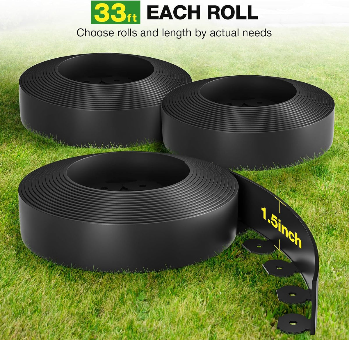 100ft,1.5in Tall Landscape Edging Kit with 150 Spikes, No-Dig Flexible Plastic Edge Border for