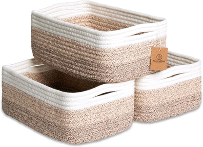 NaturalCozy 11.8"x8"x4.5” Storage Baskets for Shelves 3 Pack | Cotton Rope Woven Small Baskets for