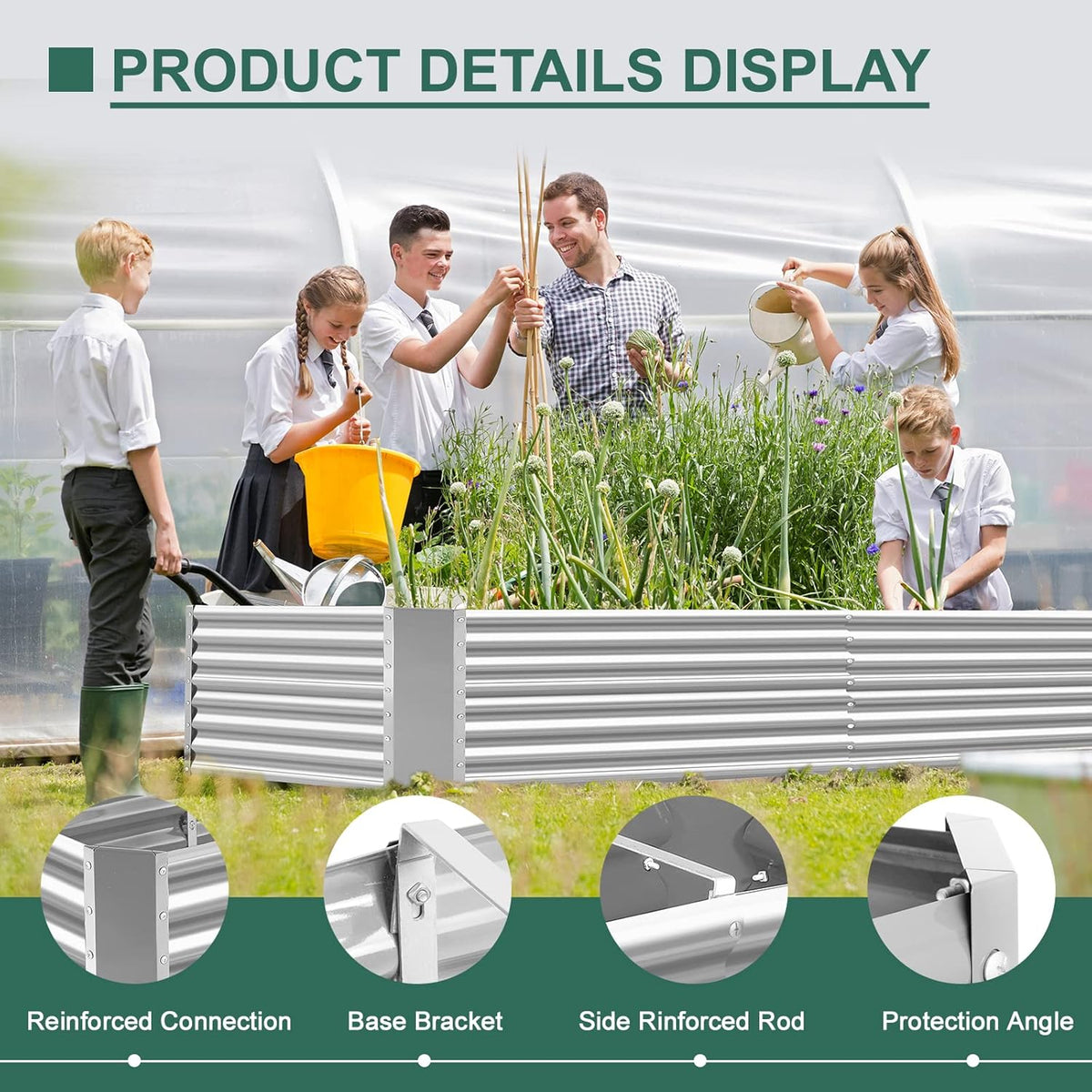 Land Guard 8×4×2 ft Galvanized Raised Garden Bed Kit, Galvanized Planter Raised Garden Boxes
