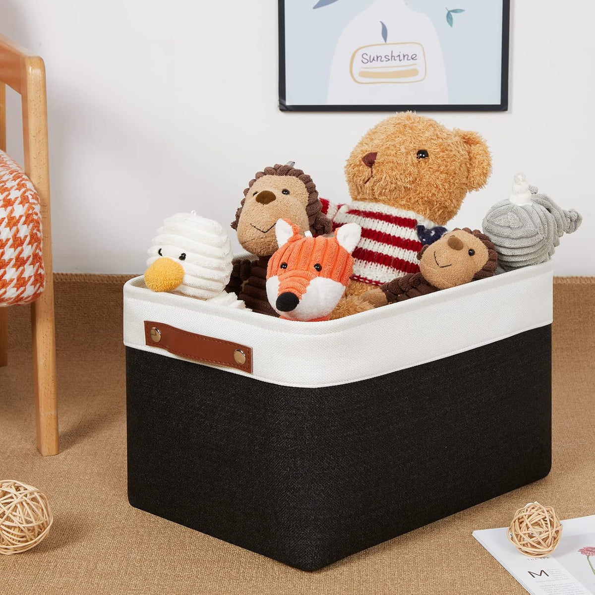 DULLEMELO Canvas Storage Bin with Handles, Fabric Bins for Shelves, Bedroom, Office,Nursery,Fabric