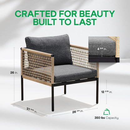 Idzo Oscar Wicker Outdoor Lounge Chair Set of 2, Sturdy Metal Frame, Weather-Resistant Rope Weave