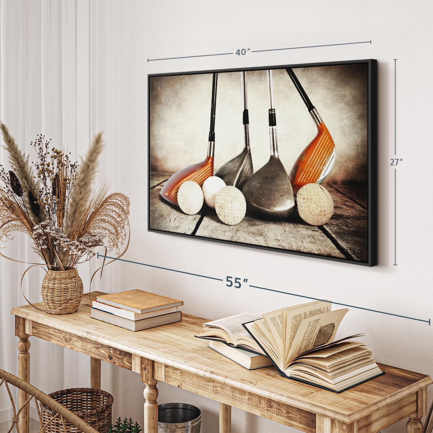 Elephant Stock Golf Sets Wall Art - Horizontal Framed Canvas - 1-Piece Mancave Wall Decor