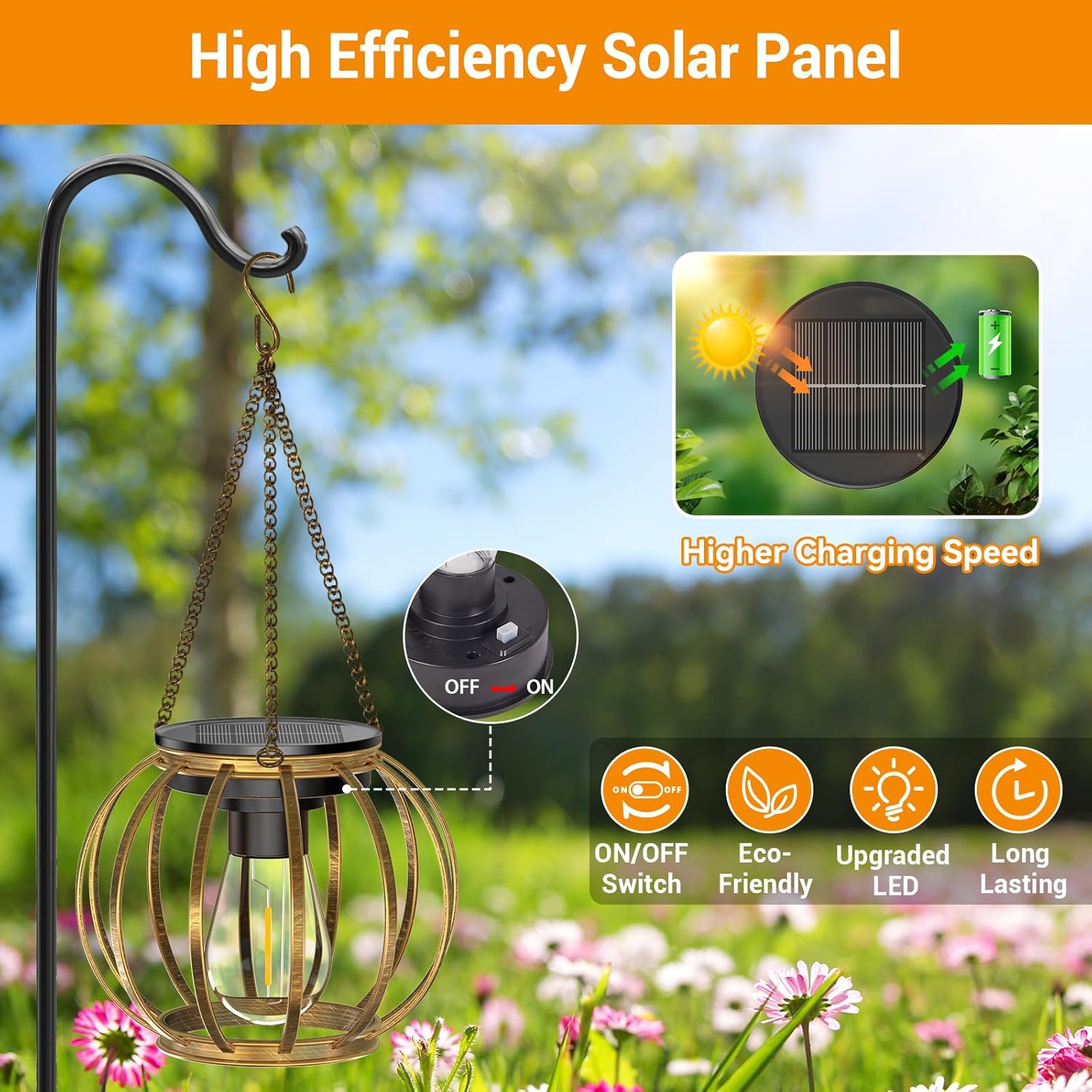 KOOPER Solar Lanterns Outdoor Waterproof, Upgraded Bronze Metal Hanging Solar Lights Outdoor