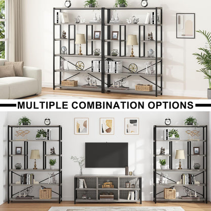 LVB Industrial 6 Tier Bookshelf, Large Tall Open Rustic Vintage Etagere Bookcase, Gray Big Wide