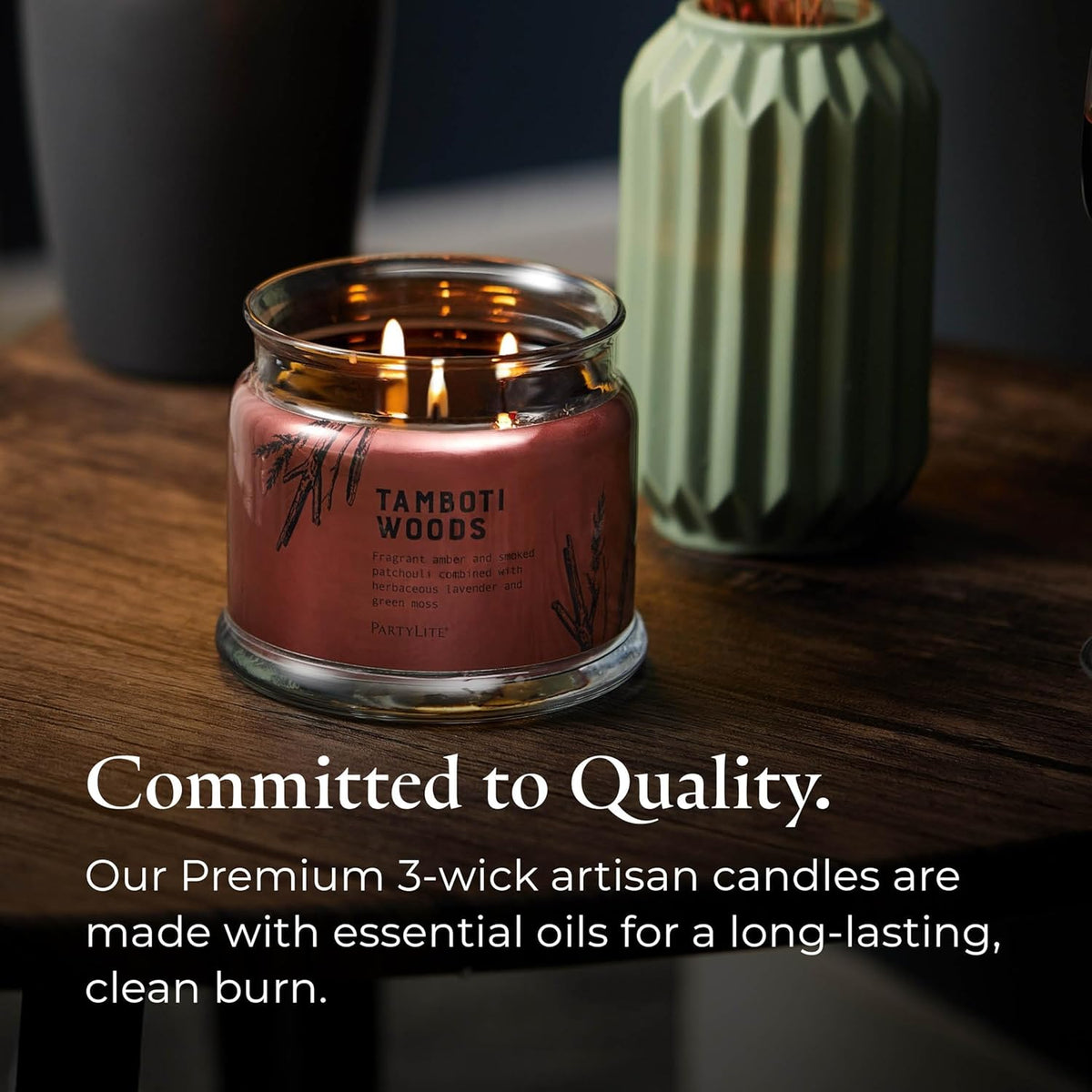 PartyLite Tamboti Woods Scented, Notes of Exotic Amber, Patchouli, Lavender & Green Moss, 13.2oz
