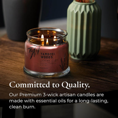 PartyLite Tamboti Woods Scented, Notes of Exotic Amber, Patchouli, Lavender & Green Moss, 13.2oz