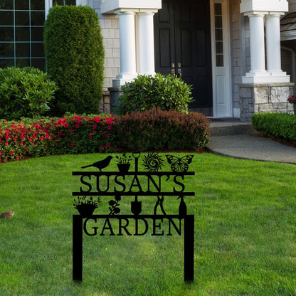 Personalized Garden Sign, Custom Garden Tools Sign with Stakes, Garden Sign with Last Name