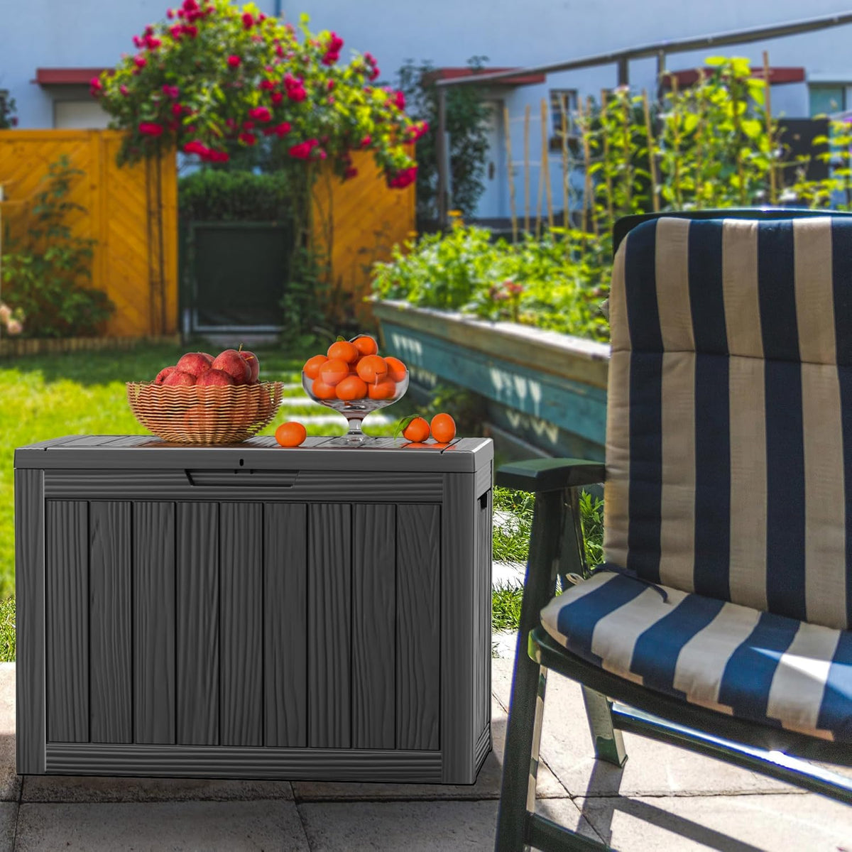 Vixzen 45 Gallon Resin Deck Box, Lockable Outdoor Storage Box for Patio Cushions Storage