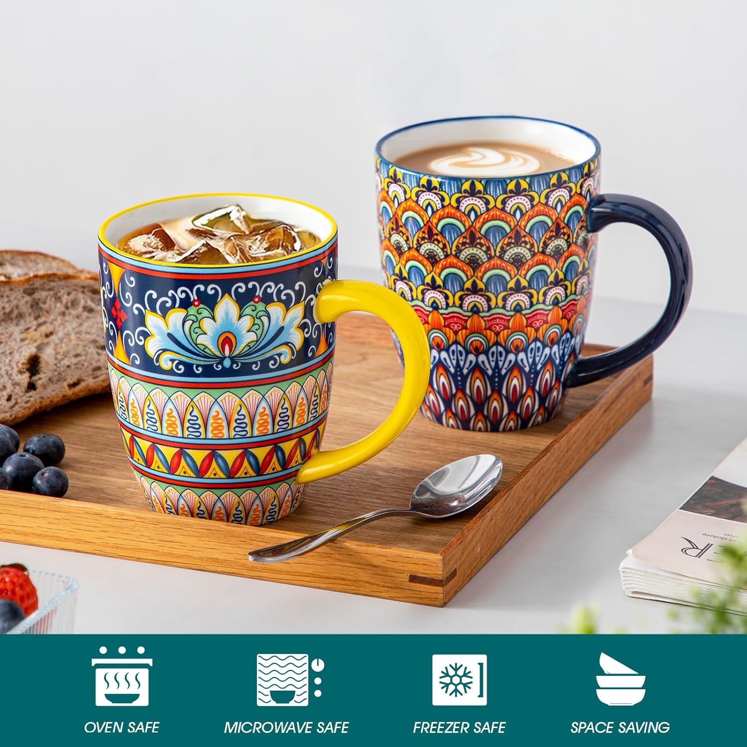 vancasso 16 oz Coffee Mugs Set of 6, Large Ceramic Mug with Handle, Boho Coffee Cups for Latte