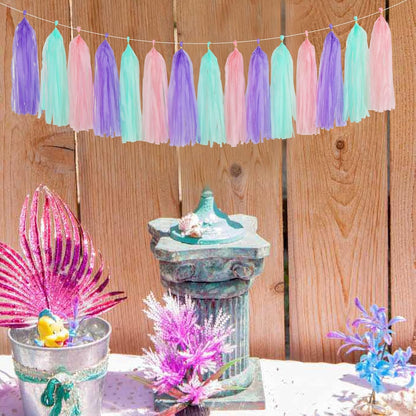 Pink-Purple Mint Mermaid Ocean-Themed Party-Decorations - 15pcs Tassel Garland Streamers Wedding