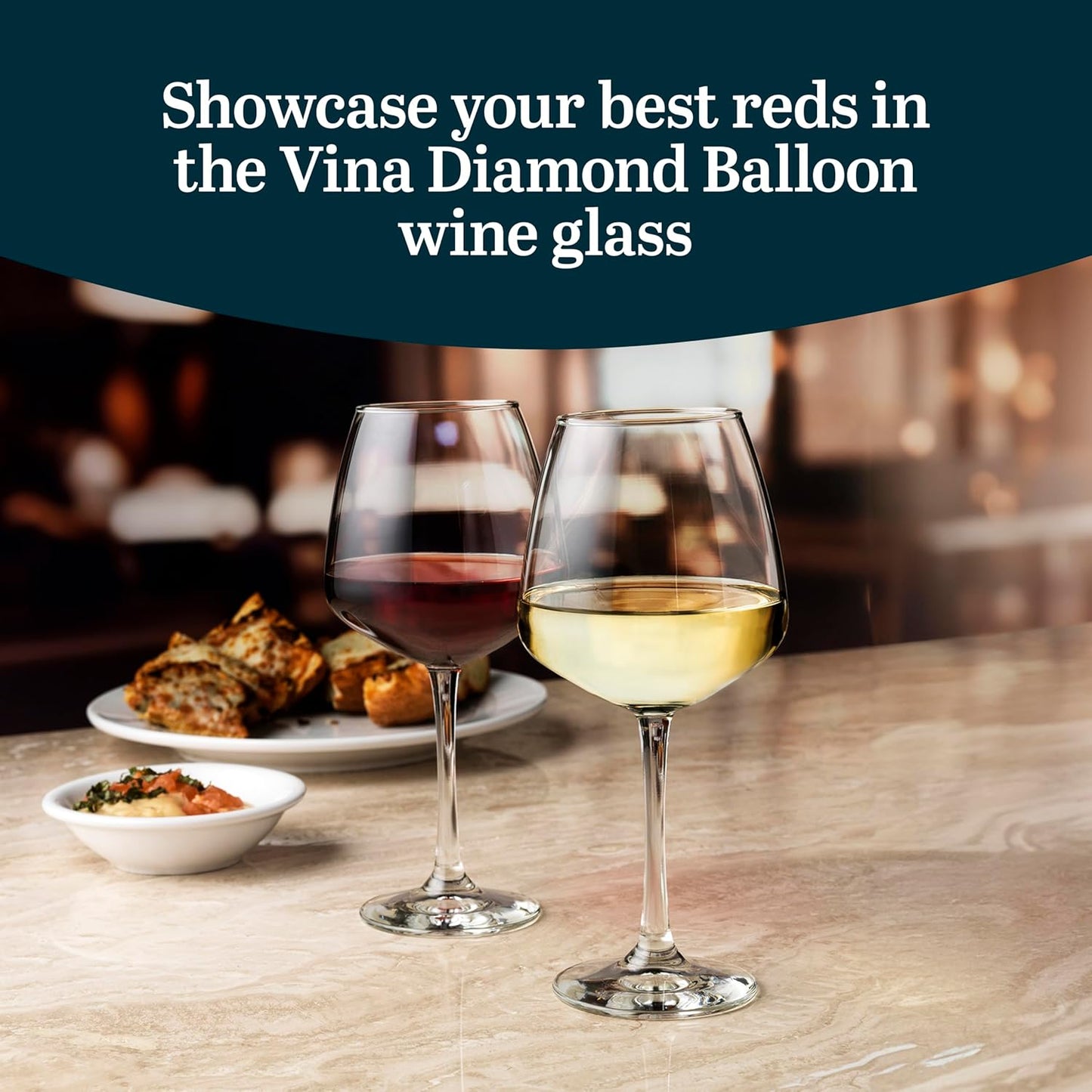 Libbey Vina Diamond Balloon Wine Glasses Set, Unique Angular Red Wine Glasses Set of 12, Large