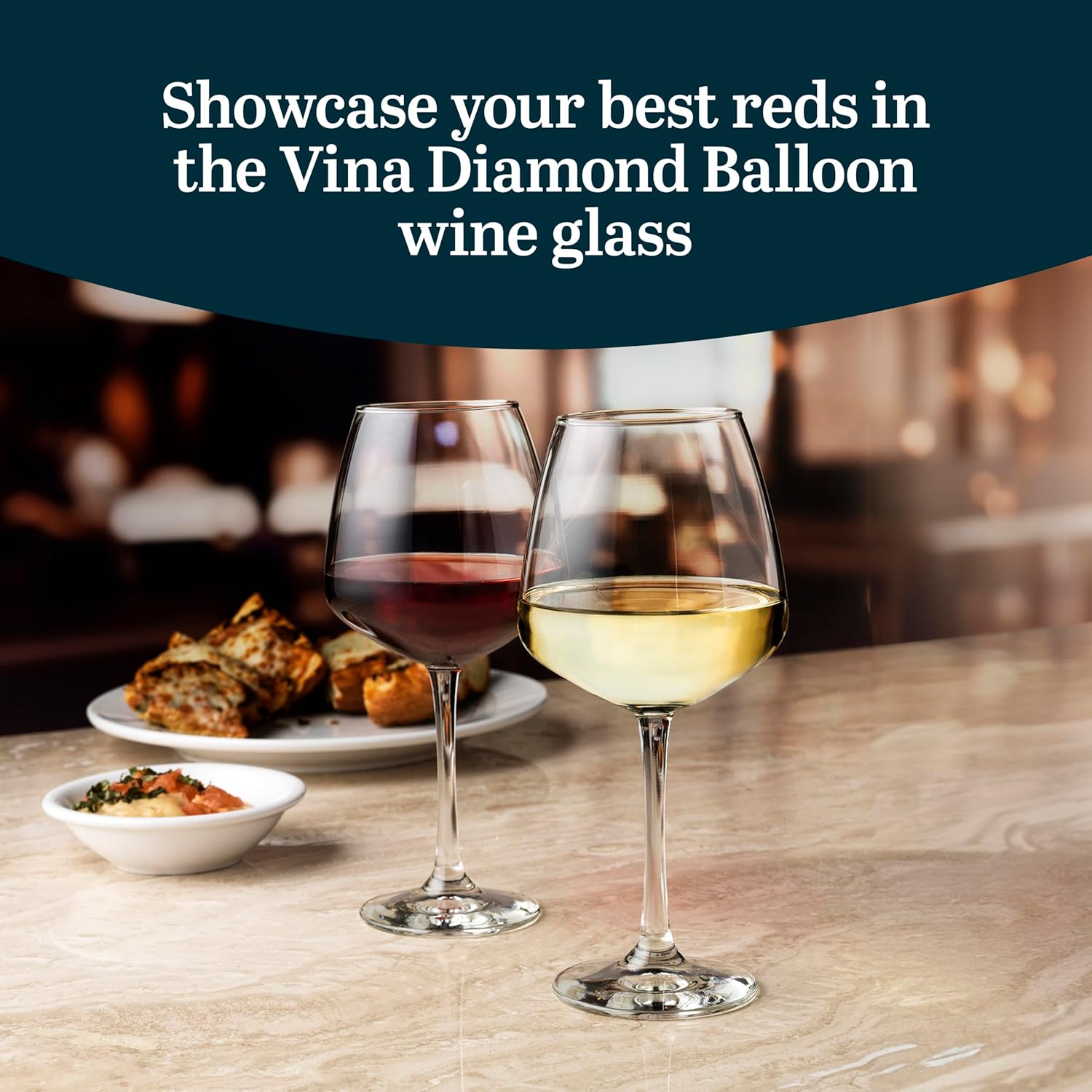 Libbey Vina Diamond Balloon Wine Glasses Set, Unique Angular Red Wine Glasses Set of 12, Large