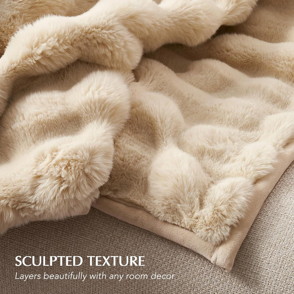 EVERGRACE Ultra Soft Luxury Fluffy Ridgeline Faux Rabbit Fur Throw Blanket, Thick Warm Bubble Throw