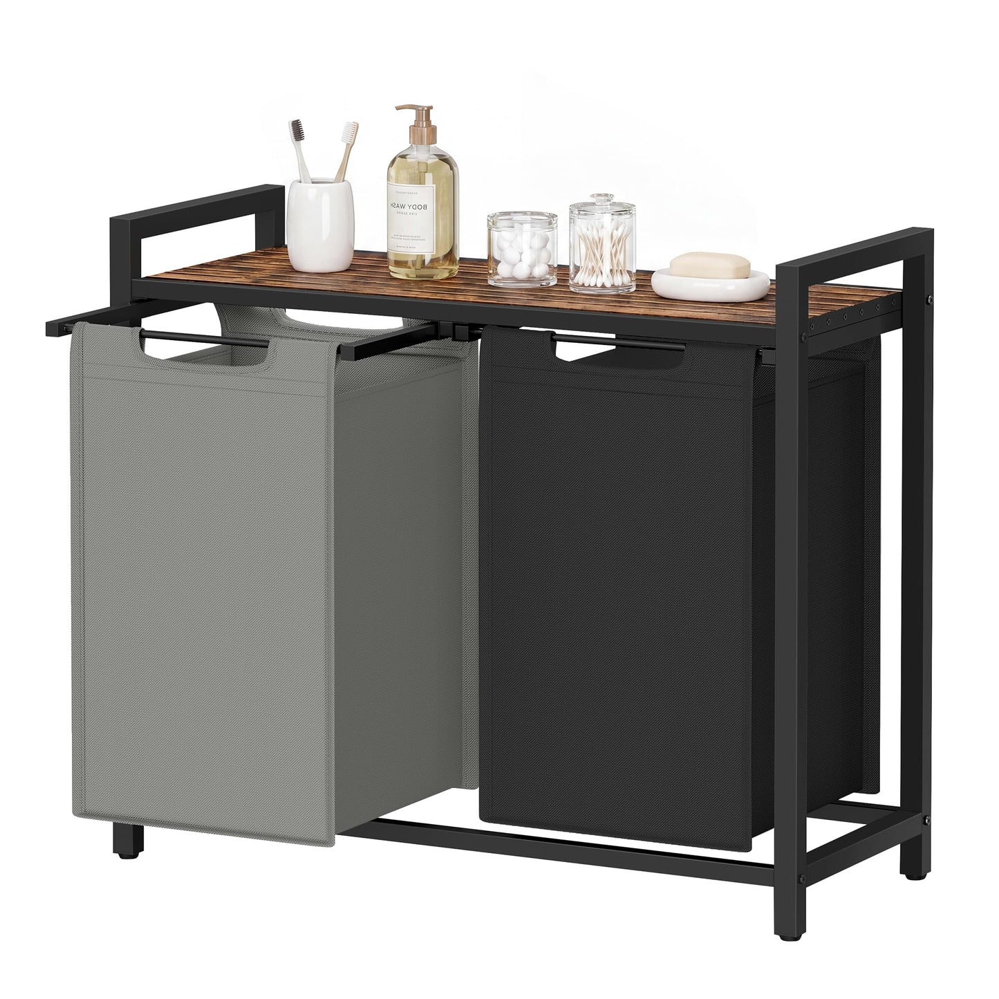 SONGMICS HOME Laundry Basket Sorter with Storage Shelf, Laundry Hamper with Metal Frame, 2 x 12.1