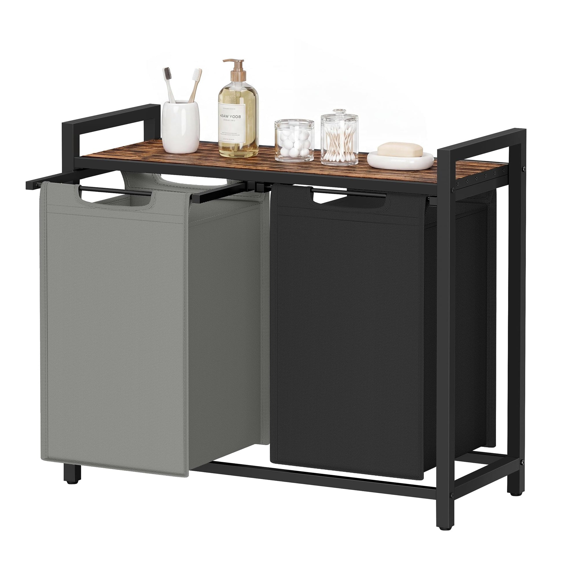 SONGMICS HOME Laundry Basket Sorter with Storage Shelf, Laundry Hamper with Metal Frame, 2 x 12.1