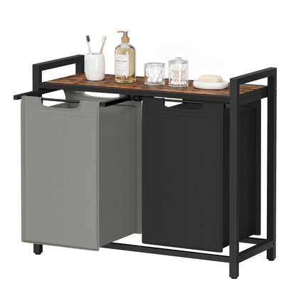 SONGMICS HOME Laundry Basket Sorter with Storage Shelf, Laundry Hamper with Metal Frame, 2 x 12.1